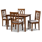 Baxton Studio Sefa Modern and Contemporary Grey Fabric Upholstered and Walnut Brown Finished Wood 5-Piece Dining Set